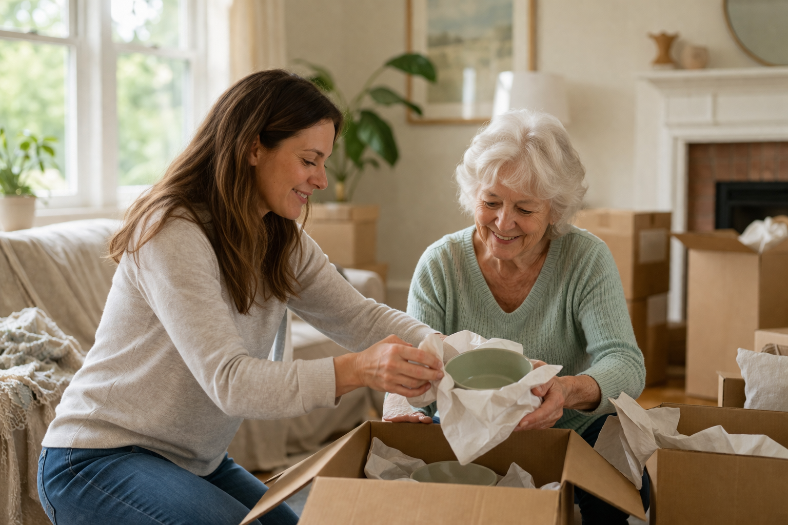 Rustige woonkamer met warm licht